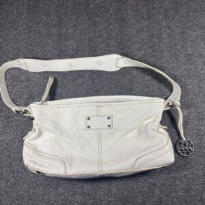 The Sak White Leather Satchel Tote Bag Shoulder Purse Silver Rings Slouchy Boho